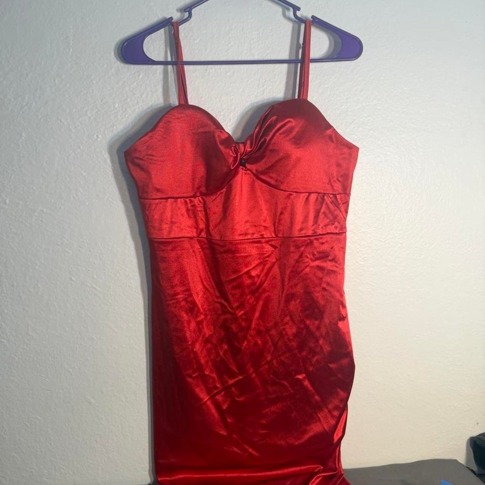 Madden NYC Red satin mini dress with bow detail, size XL